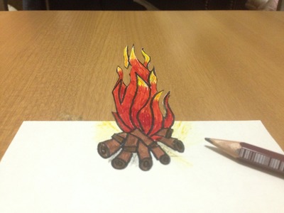 3D Fire Drawing Anamorphic Illusion, Tricks Art