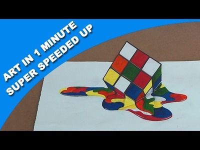 ART IN 1 MINUTE : Anamorphic Illusion "Melting Rubik's Cube" 3D Drawing | Trick Art