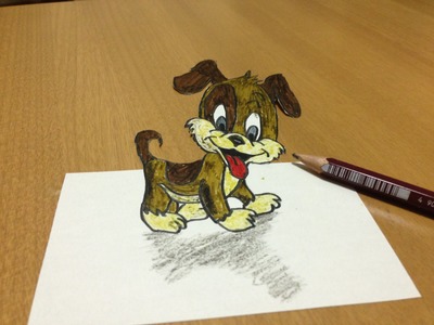 Cartoon Cute Dog 3D Drawing - Anamorphic Illusion