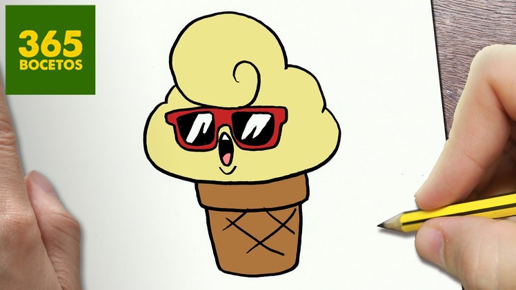 COMO DIBUJAR HELADO KAWAII PASO A PASO - Dibujos kawaii faciles - How to draw a ice cream