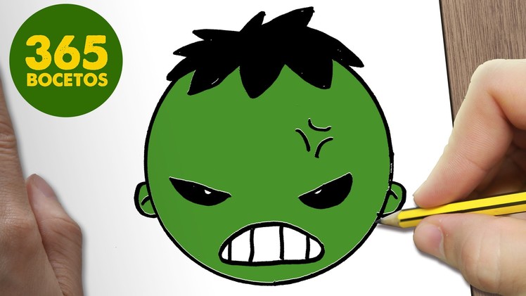 COMO DIBUJAR HULK EMOTICONOS WHATSAPP KAWAII PASO A PASO - Dibujos kawaii fáciles