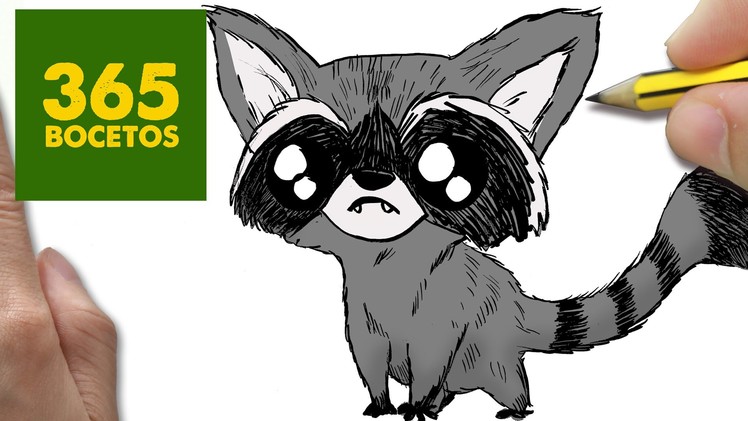 COMO DIBUJAR MAPACHE KAWAII PASO A PASO - Dibujos kawaii faciles - How to draw a raccoon