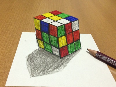 Drawing 3D Rubik's Cube - Tricks Art, Anamorphic Illusion