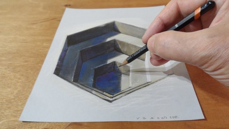 Drawing a 3D Hexagonal Hole, Trick Art