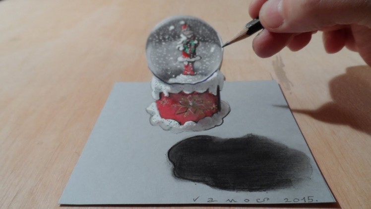 Drawing a 3D Snow Globe, Levitating Illusion