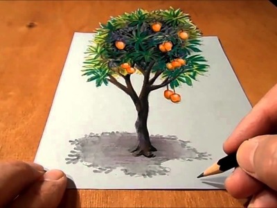 How I Draw a 3D Mango Tree, Trick Art, Time Lapse