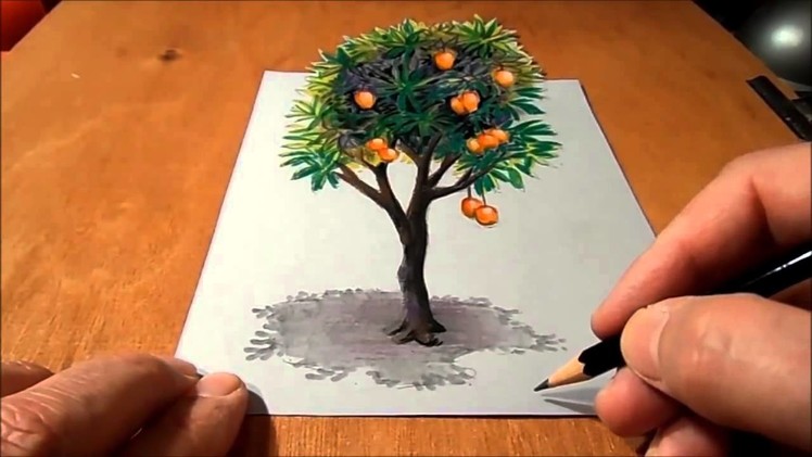How I Draw a 3D Mango Tree, Trick Art, Time Lapse