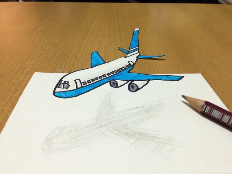 How to draw 3D Aeroplane Flying - Anamorphic Illusion Art
