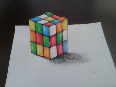 How to draw 3D Rubik's Cube (Art Illusion)