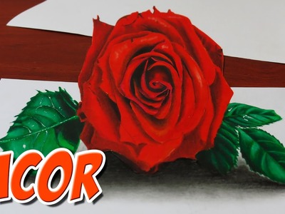 How to Draw a 3D Red Rose - Anamorphic Drawing