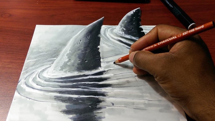 How to Draw a 3D Shark Fins - Fast and Easy