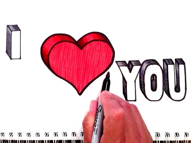 How to Draw I Love You with Heart in 3D