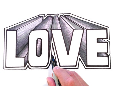 How to Draw LOVE in 3D One Point Perspective