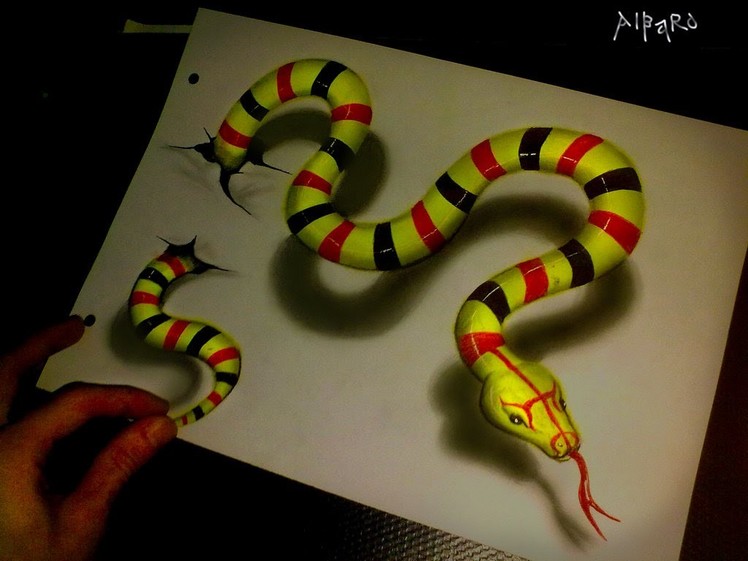 Realistic 3D Drawing Green Snake Time Lapse