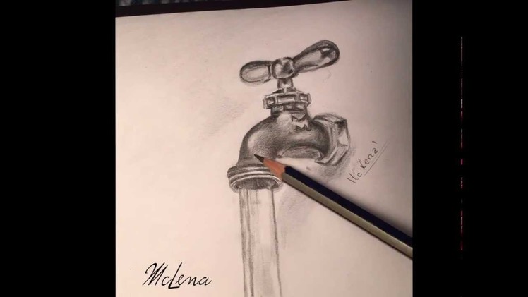 Realistic drawing.faucet.kran.3d rysowanie  time-laps, calligraphy