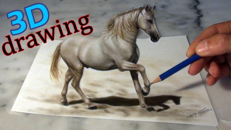 Speed Drawing of a Horse in 3D ! Anamorphic Illusion