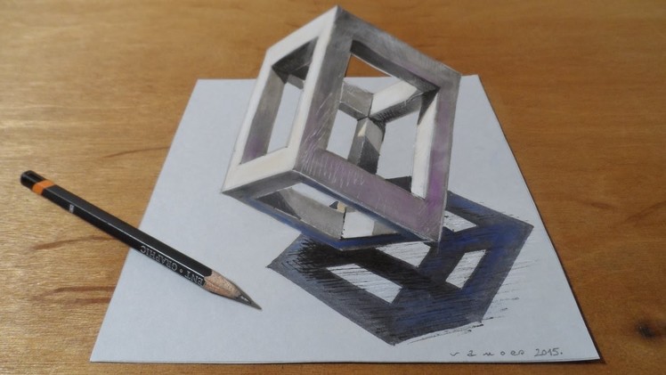 Standing Cube at the Peak, 3D Trick Art on Paper