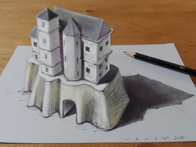 Trick Art Drawing 3D Castle on Paper