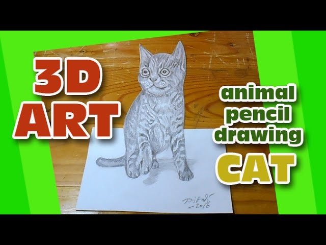 3D Art Animal Pencil Drawing, Cat