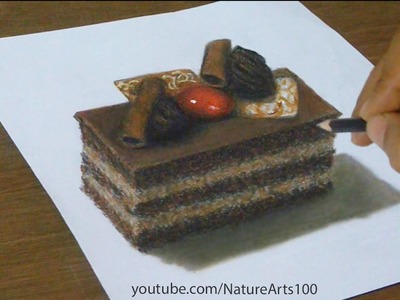 3D Drawing Chocolate cake, Trick Art, Optical Illusion