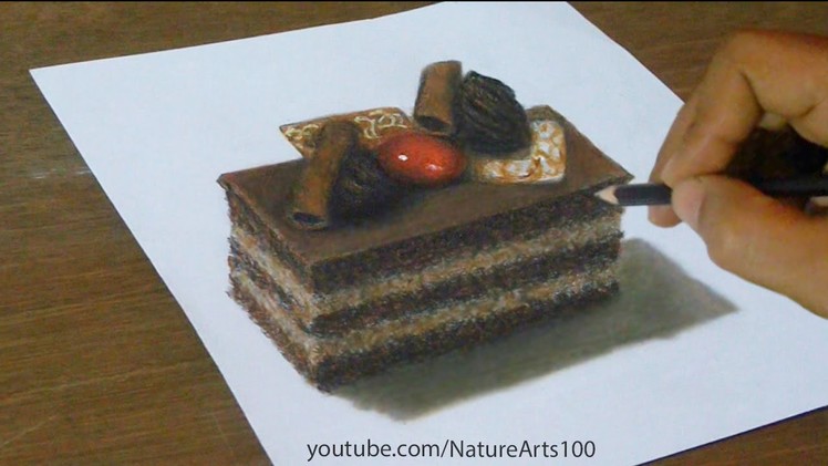 3D Drawing Chocolate cake, Trick Art, Optical Illusion