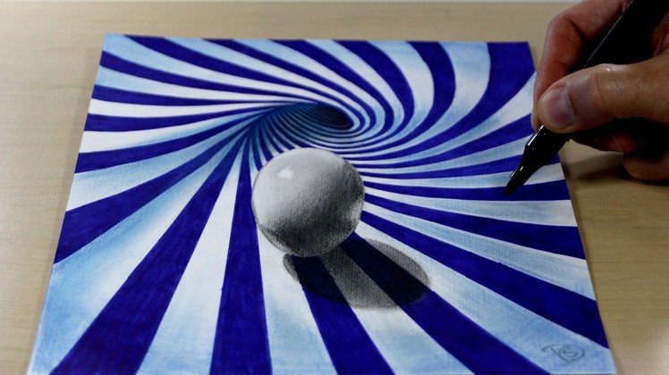 3D Trick Art on Paper   Ball in blue spiral