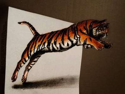 Draw 3d jumping tiger - Anamorphic Drawing - Optical illusion