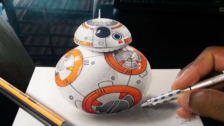 Drawing 3D BB-8 Robot from Star Wars - Optical Illusion