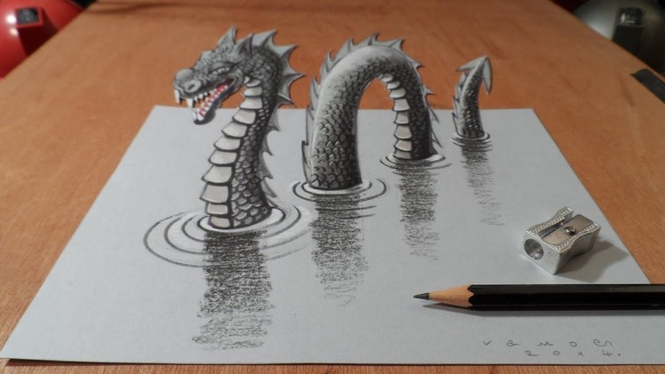 Drawing 3D Loch Ness Monster, Long Version