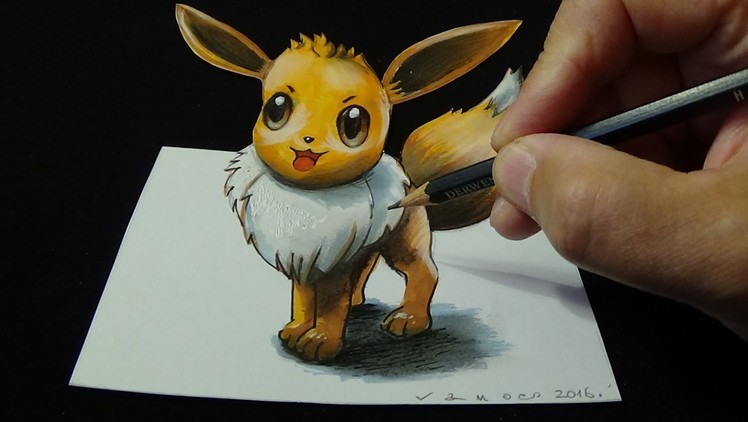 Drawing a 3D EEVEE, Pokémon GO, Trick Art