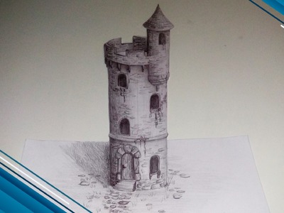 Drawing Medieval Tower - 3D Effect - Time Lapse