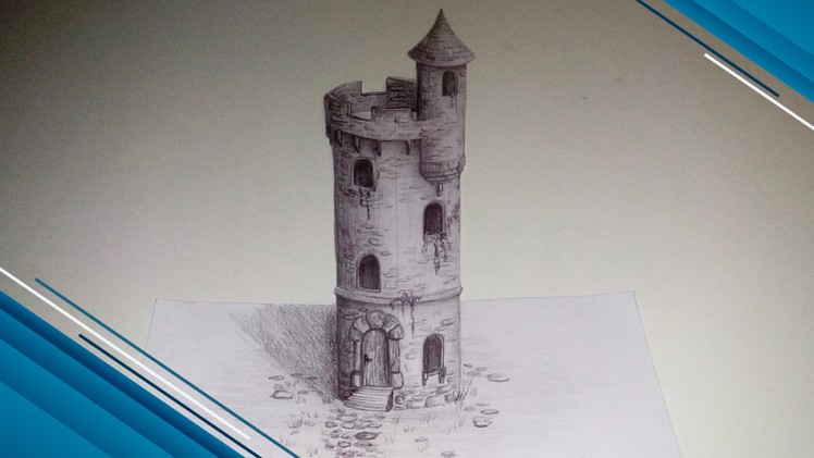 Drawing Medieval Tower - 3D Effect - Time Lapse
