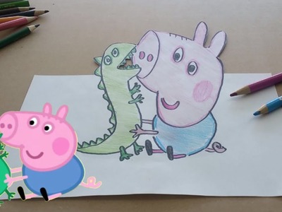 George Pig and Mr Dinosaur 3D Drawing Art Trick from Peppa Pig