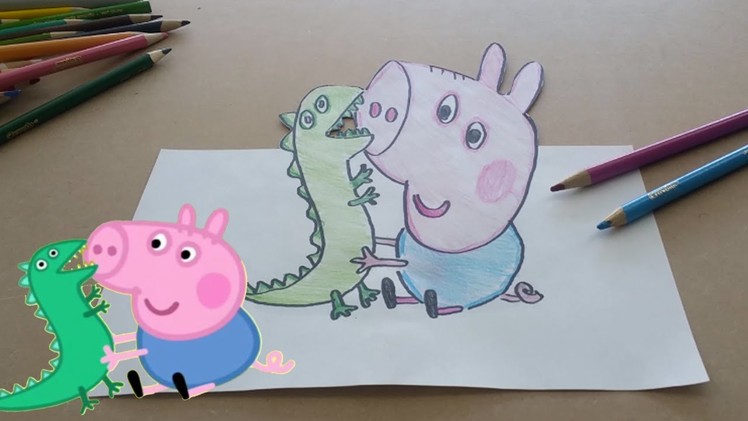 George Pig and Mr Dinosaur 3D Drawing Art Trick from Peppa Pig