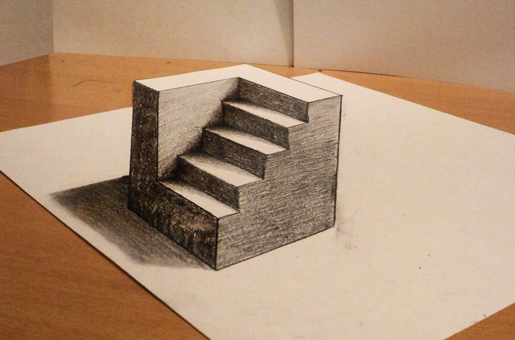 How to draw - 3d cube with stairs - Anamorphic Drawing - Optical illusion