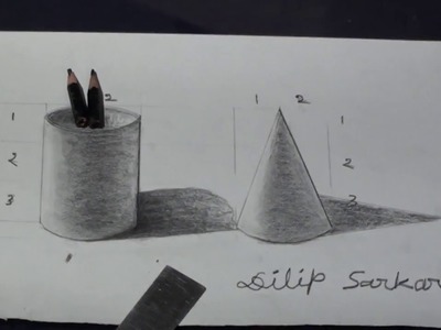 How to draw  -  3D Cylinder And Cone step by step -   Pencil Shading