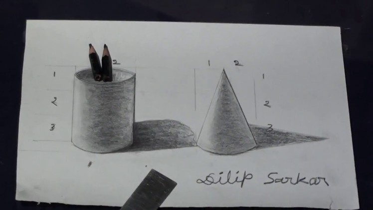 How to draw  -  3D Cylinder And Cone step by step -   Pencil Shading
