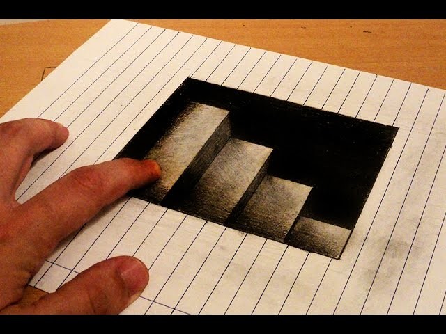 How to draw - 3d stairs to down - Anamorphic Drawing - Optical illusion