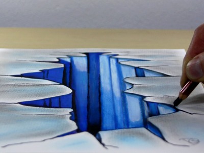 Trick Art on Paper, Painting 3D Hole  in the ice