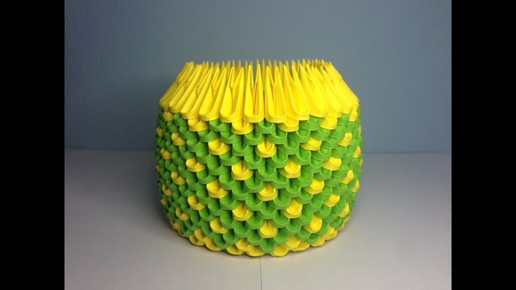 DIY: 3D Origami Brush.Pen Holder (D.Green & Yellow)