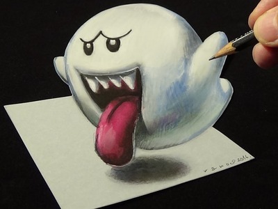 Drawing 3D Boo Ghost, Trick Art