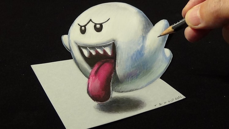 Drawing 3D Boo Ghost, Trick Art