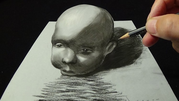 Drawing a Baby Head, 3D Illusion, Trick Art