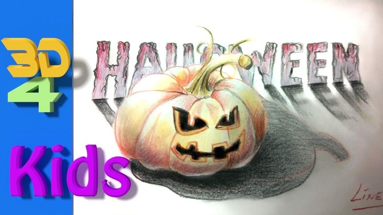 How to draw a 3D Halloween Pumpkin step by step .#18