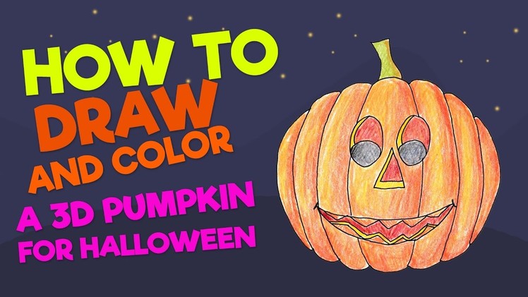 Kids drawing: How to draw 3D pumpkin jack-o-lantern • Drawing tutorial