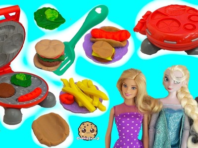 Barbie BBQ Doll Party With Disney Frozen + Playdoh Burger Barbecue Food Maker