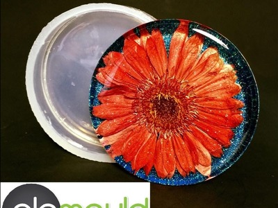 Casting Red Gerber flower into Alamould coaster mold. www.alamould.com