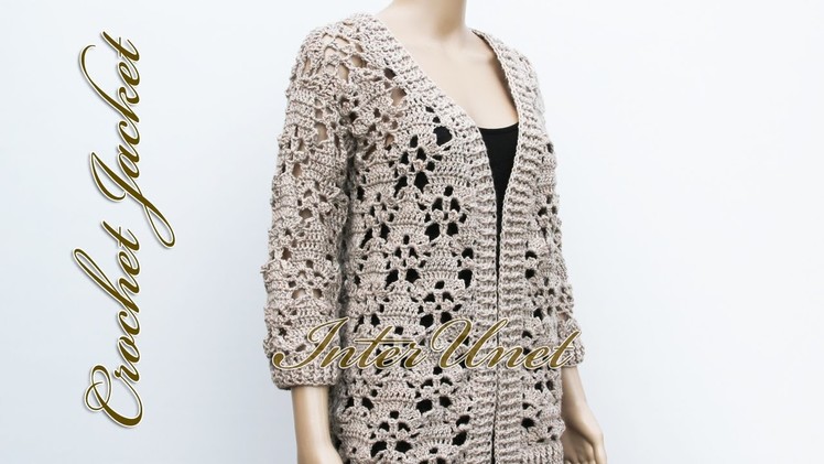 Crochet sweater cardigan with sleeves
