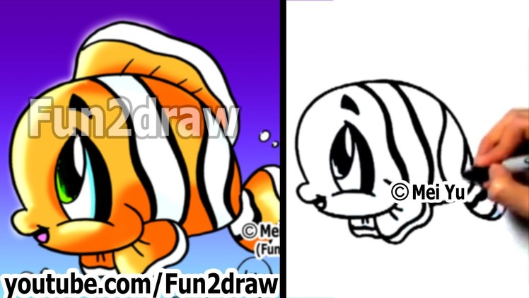 How to Draw Cute Cartoons - How to Draw a Clown Fish - Easy Drawings - Fun2draw
