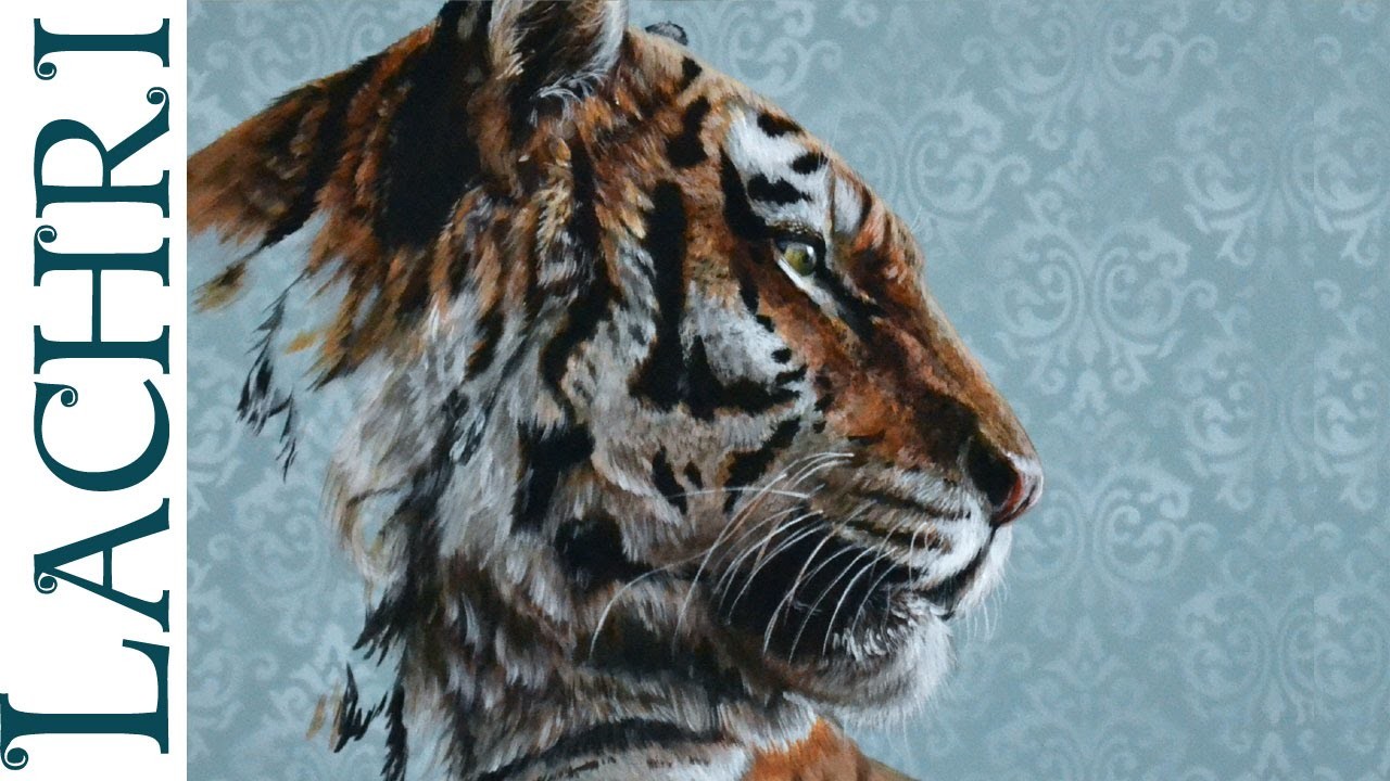 How to paint a tiger in  acrylic - Time Lapse Demo by Lachri
